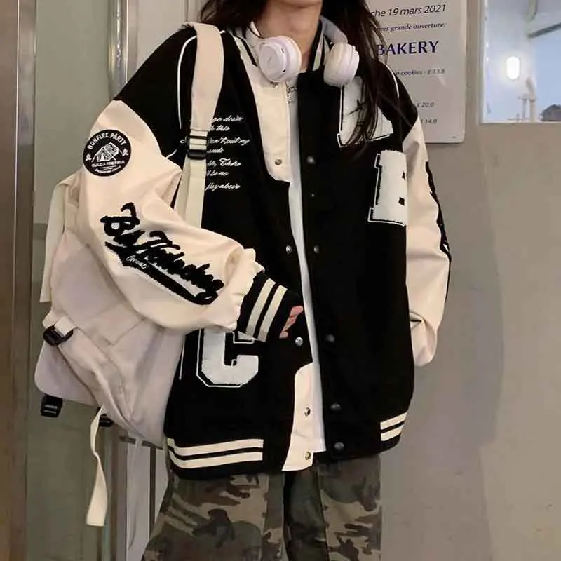 Autumn Women Fashion Baseball Jacket Oversized Single Breasted Casual Bomber Coat Y2K Korean Preppy Splicing All Match Outwear
Autumn Women Fashion Baseball Jacket Oversized Single Breasted Casual Bomber Coat Y2K Korean Preppy Splicing All Match Outwear