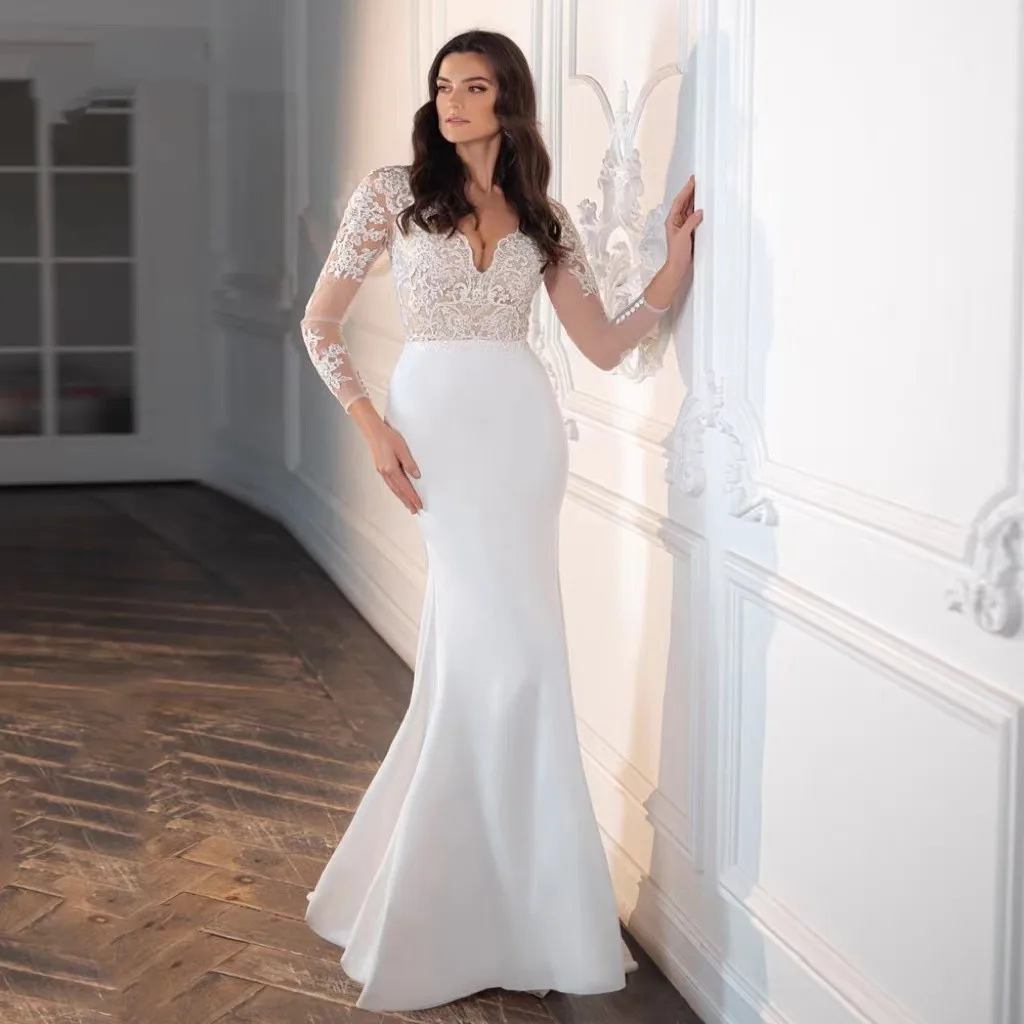 Sexy Long Sleeves Mermaid Wedding Dresses V Neck Lace Bridal Gowns With Appliques Vestido De Novia 2023 Buttons Back Sweep Train
Sexy Long Sleeves Mermaid Wedding Dresses V Neck Lace Bridal Gowns With Appliques Vestido De Novia 2023 Buttons Back Sweep Train