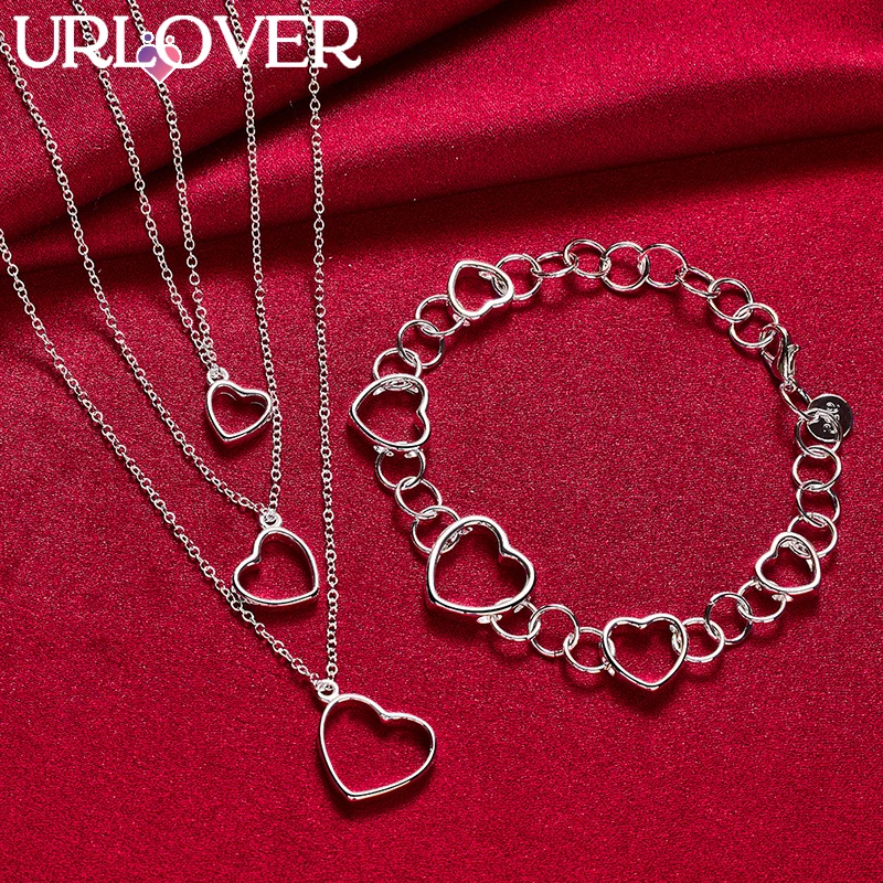 URLOVER 925 Sterling Silver Heart Pendant Chain Necklace Bracelet Set For Woman Party Wedding Birthday Fashion Charm Jewelry
URLOVER 925 Sterling Silver Heart Pendant Chain Necklace Bracelet Set For Woman Party Wedding Birthday Fashion Charm Jewelry