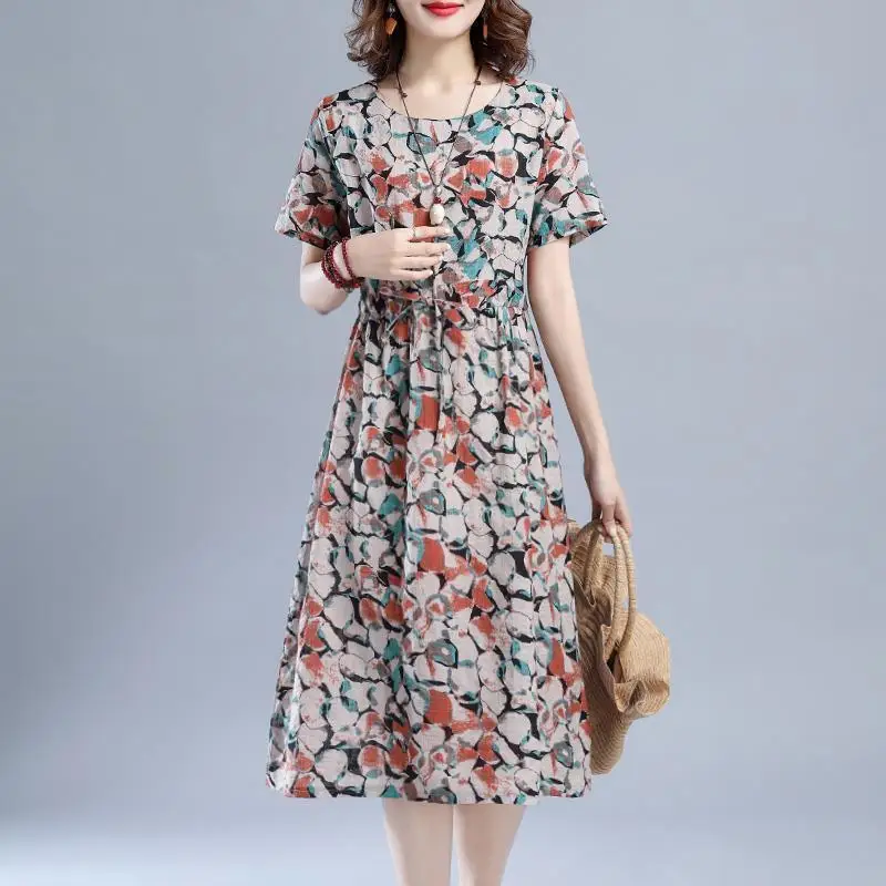 Women 2024 Summer Fashion Cotton Linen Floral Print Dress Female Short Sleeve Loose Dresses Ladies O-neck A-line Vestidos V82
Women 2024 Summer Fashion Cotton Linen Floral Print Dress Female Short Sleeve Loose Dresses Ladies O-neck A-line Vestidos V82