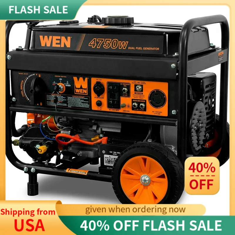 WEN DF475T Dual Fuel 120V/240V Portable Generator with Electric Start Transfer Switch Ready, 4750-Watt, CARB Compliant
WEN DF475T Dual Fuel 120V/240V Portable Generator with Electric Start Transfer Switch Ready, 4750-Watt, CARB Compliant