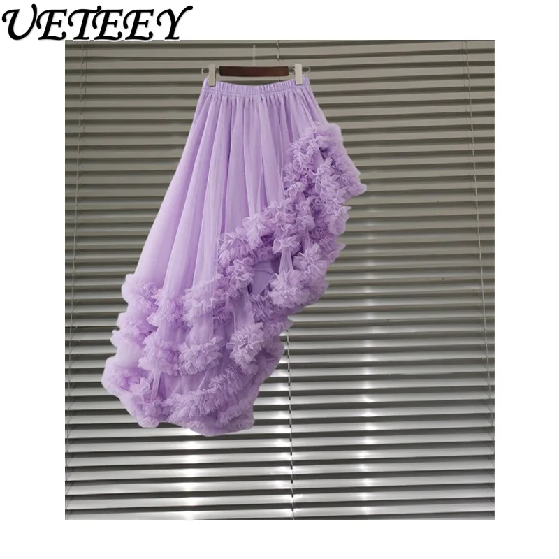 

Korean Style Niche Design Mesh Irregular Skirt 2024 Summer Popular All-Matching Youthful-Looking Elastic Waist Pettiskirt Ins