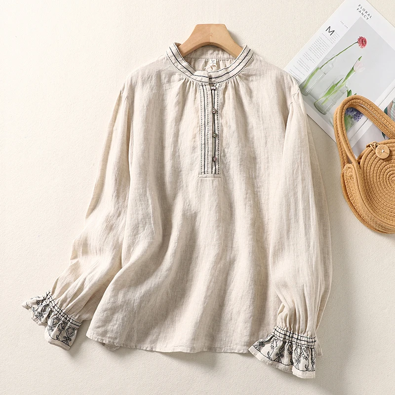 Весенний винтажный Свободный пуловер SuperAen с вышивкой и круглым вырезом, Повседневная льняная рубашка с длинным рукавом, 2024
Весенний винтажный Свободный пуловер SuperAen с вышивкой и круглым вырезом, Повседневная льняная рубашка с длинным рукавом, 2024