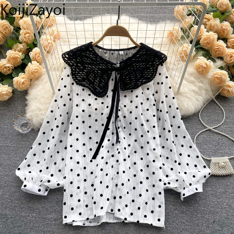 Koijizayoi Women Lace Polka Dot Blouse Long Sleeves Peter Pan Collar Chic Korean Shirt Spring Autumn 2022 New Retro Blusas Tops
Koijizayoi Women Lace Polka Dot Blouse Long Sleeves Peter Pan Collar Chic Korean Shirt Spring Autumn 2022 New Retro Blusas Tops