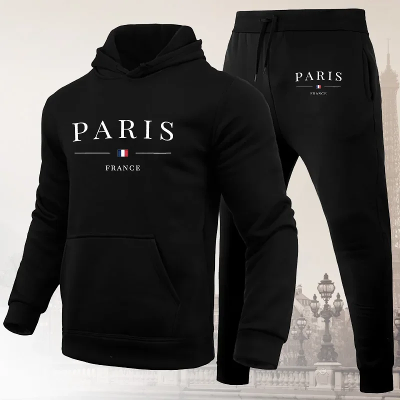 

Men's Luxury Hoodie Set Paris Print Sweatshirt Sweatpant 2 Piece Sets Male Hoody Jogging Trousers Suit Casual Designer Clothing