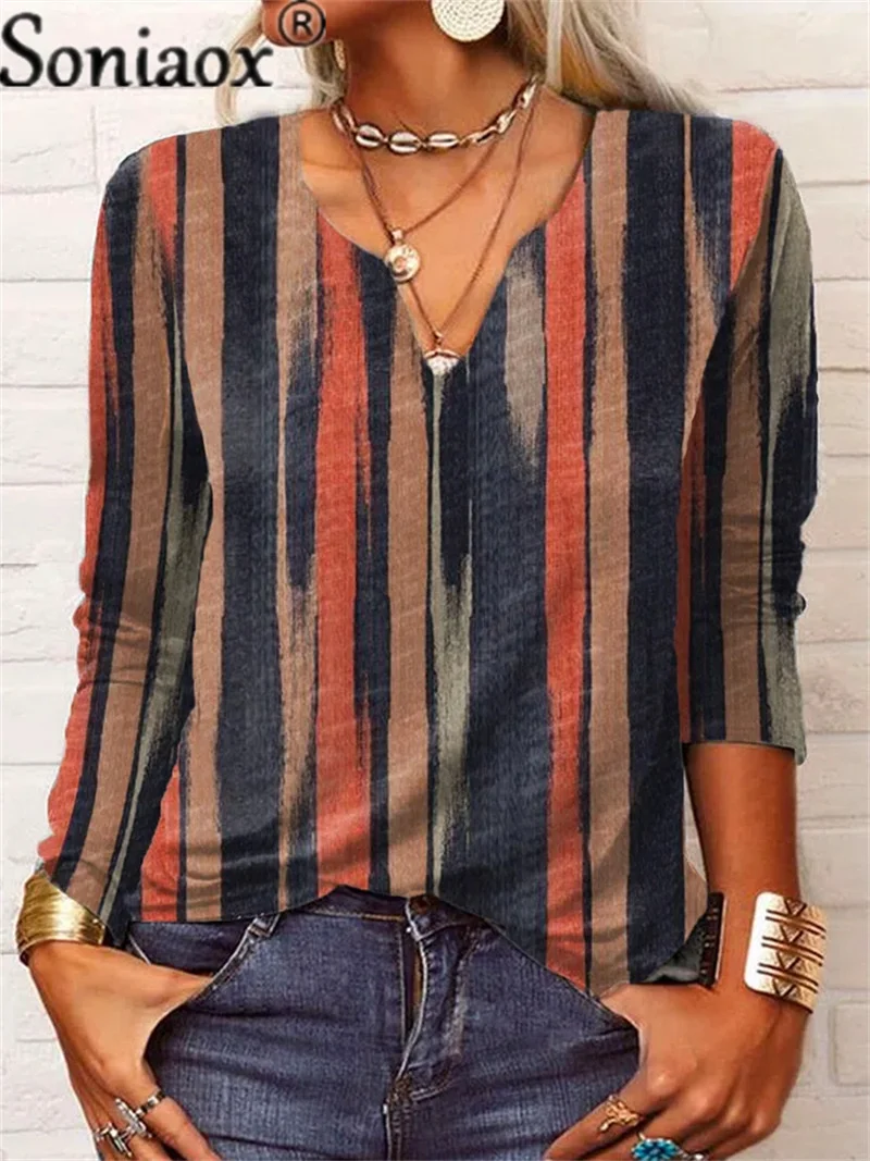 Elegant Loose Stripes Print Bottoming Shirt Ladies Autumn Vintage T-shirt V Neck Long Sleeve Tees Women Casual Street Daily Tops
Elegant Loose Stripes Print Bottoming Shirt Ladies Autumn Vintage T-shirt V Neck Long Sleeve Tees Women Casual Street Daily Tops