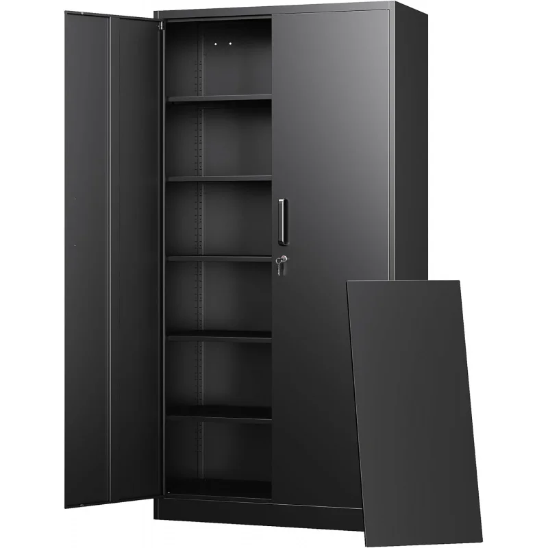 

Letaya Metal Storage Cabinets with Lock, Tall Locker Organizer Steel Cabinets, Adjustable Layers Shelves 2 Doors for Home, Offic