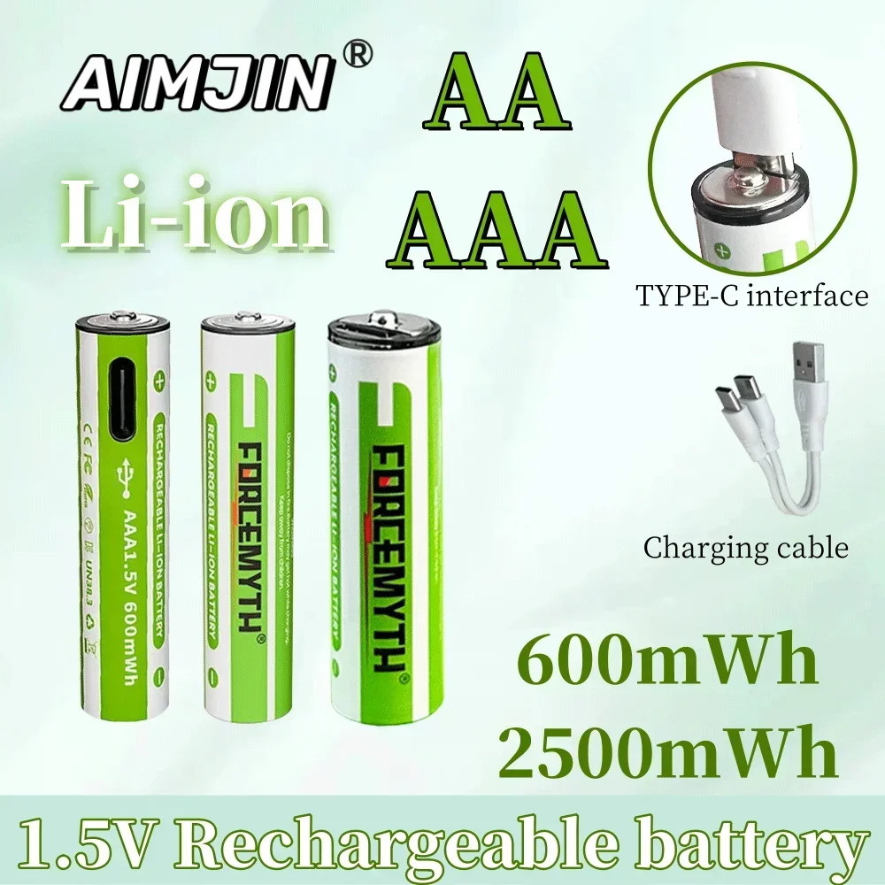 1.5V No.7 AAA 600mWh Rechargeable Lithium No.5 AA 2500mWh Battery with 2 in 1 USB Charging Cable,Suit for Remote Control Mouse S
1.5V No.7 AAA 600mWh Rechargeable Lithium No.5 AA 2500mWh Battery with 2 in 1 USB Charging Cable,Suit for Remote Control Mouse S