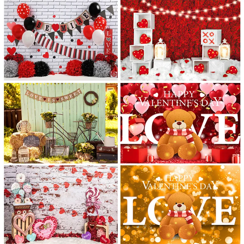 

Romantic Valentine's Day Photography Backdrops Props Red Rose Birthday Love Wedding Love Hearts Photo Studio Background VS-55