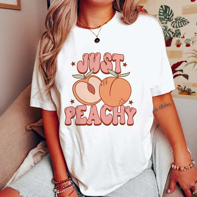 

Women's Cotton T-shirt Fashion Just Peachy Graphic T Shirts Summer Short Sleeve Female Tee Tops Woman Tshirt Clothing