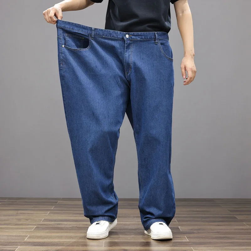

Plus Size Jeans Men Loose Straight Spring Summer Thin High Waist Trousers 52 50 56 Pants