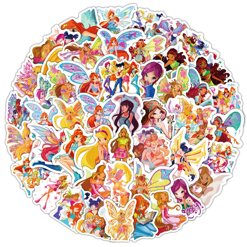 

10/30/60pcs Anime Pretty Woman Butterfly Winx Club Stickers Aesthetic Decals Laptop Suitcase Phone Diary Cartoon Sticker Kid Toy