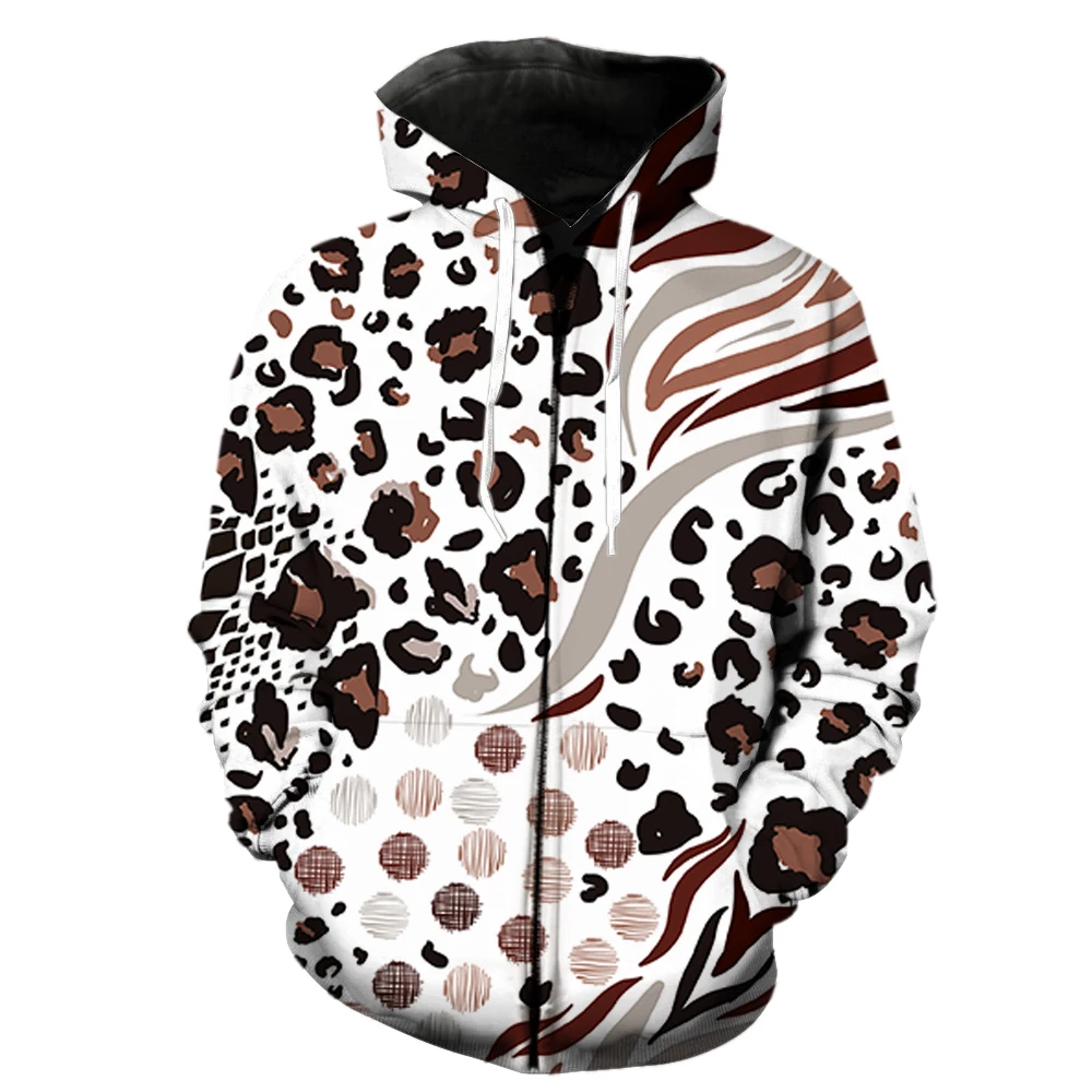 

Grassland Animal Leopard Men's Zipper Hoodie Harajuku 2022 Hot Sale 3D Print Oversized Teens Cool With Hood Jackets Hip Hop Tops