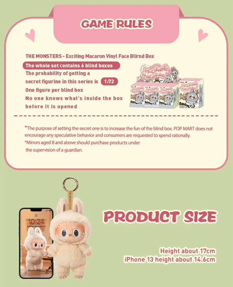 LABUB 1.0 Sweet Macaron Series-POP MART: 100% Genuine Figure, Blind Box, Sweet Theme, Collecting/Gifting, Hot Trend! LABUB 1.0 Sweet Macaron Series-POP MART: 100% Genuine Figure, Blind Box, Sweet Theme, Collecting/Gifting, Hot Trend!