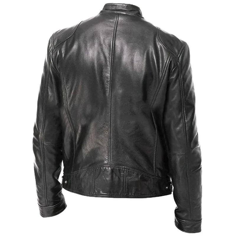 Veste de moto coupe couvertes pour homme, manteau court, vestes en cuir PU, col coupe-vent, fermeture éclair, hiver, automne 3