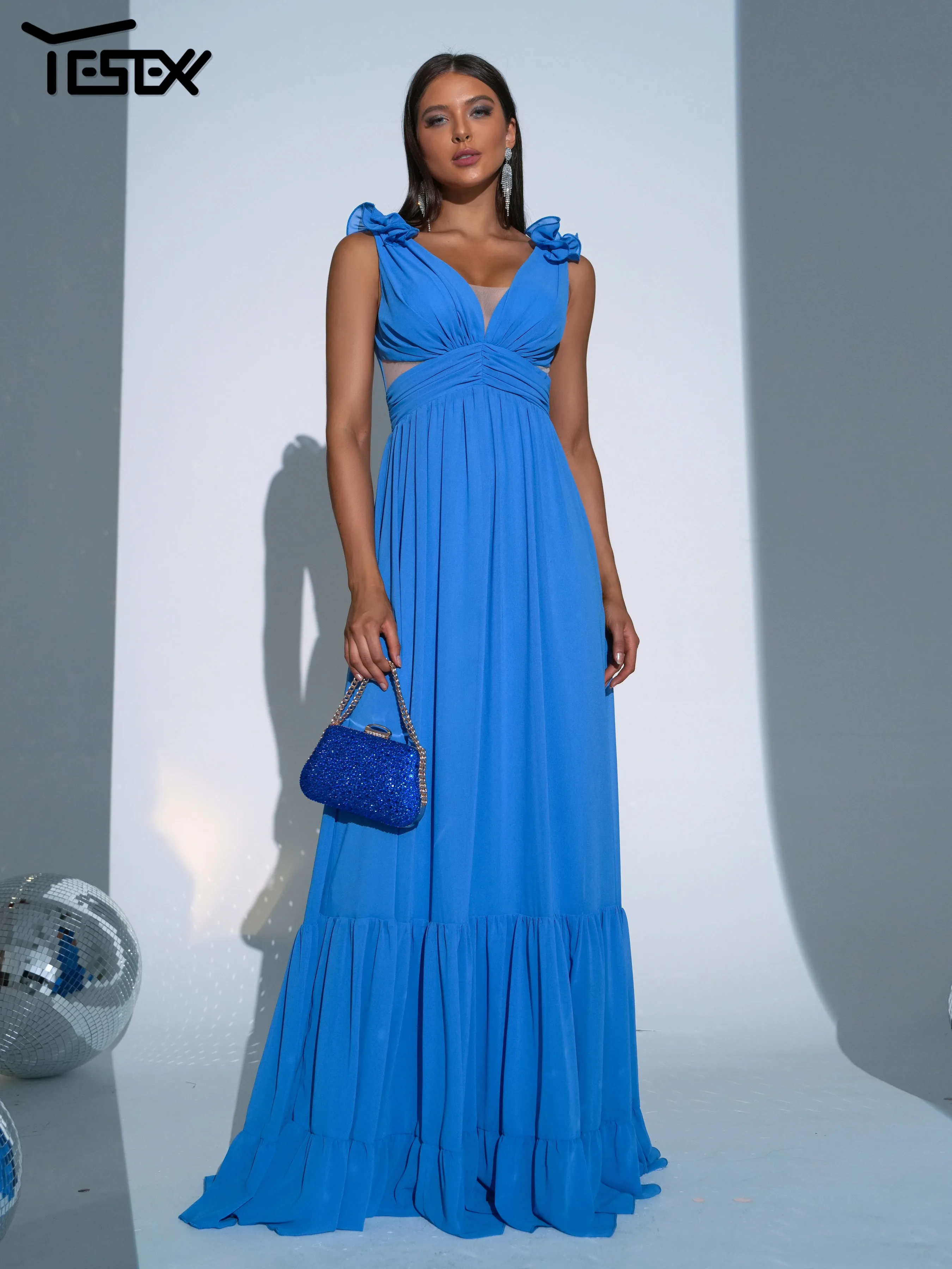 

Yesexy 2024 Blue Church Dress Elegant Beautiful V Neck A Line Prom Party High Quality Luxury Evening Prom Dress