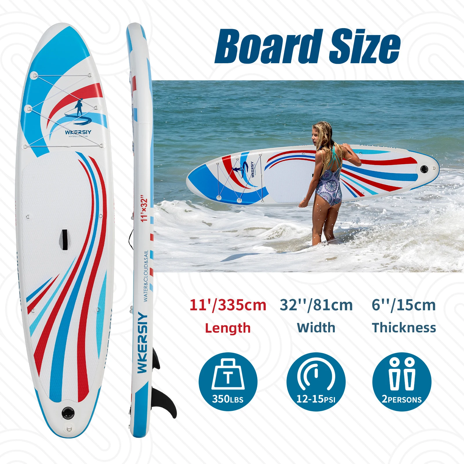 

335cm Inflatable Stand Up Paddle PVC Surfboard Paddle Board Surfing Board Water Sport Kayak Surf Set Included Air Pump