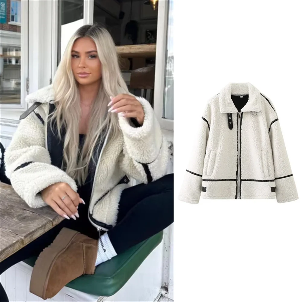 2023 new winter women's white long-sleeved jacket loose thickened warm fleece artificial lamb jacket 3548247
2023 new winter women's white long-sleeved jacket loose thickened warm fleece artificial lamb jacket 3548247