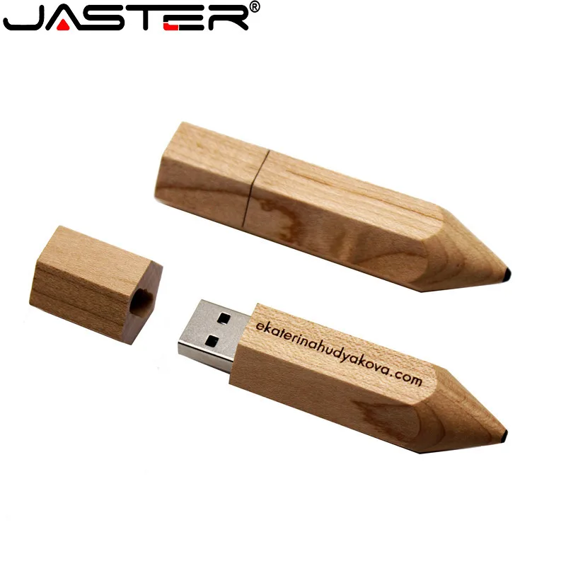 

JASTER USB Flash Drives Wooden Pencil Free Custom LOGO Pen Drive 128GB Pendrive 64GB 32GB Photography Memory Stick Creative Gift