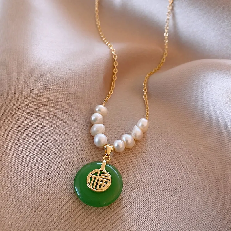 New Original Lucky Letter Natural Jade Stone & Freshwater Pearl 14K Gold Filled Female Jewelry Sets For Women Necklace Bracelet
New Original Lucky Letter Natural Jade Stone & Freshwater Pearl 14K Gold Filled Female Jewelry Sets For Women Necklace Bracelet