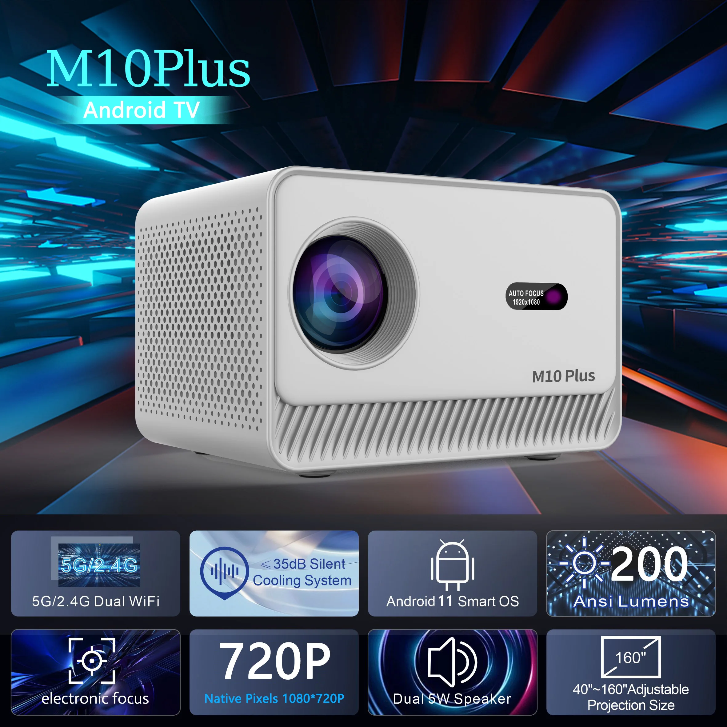 

M10 PLUS Mini LED Projector Android 11.0 LCD Smart Pocket Portable Projector BT 5.2 Supports 4K Video Movie Beamer Home Cinema