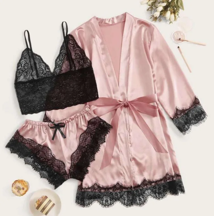 Pijama De Cetim Feminino Roup O Lingerie De Renda Pijama Sexy Roupas De