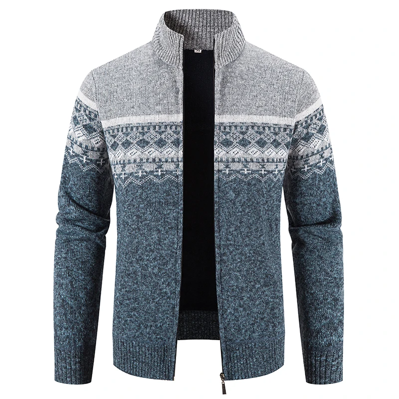 Fashion Men's Stand Collar Cardigan Sweater Slim Fit Cable Knit Zipper