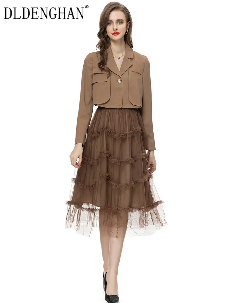 DLDENGHAN Autumn Suit Women Long Sleeve Short Coat + Spaghetti Strap Ruffle Mesh Dresses Two-Piece Set Fashion Designer New
DLDENGHAN Autumn Suit Women Long Sleeve Short Coat + Spaghetti Strap Ruffle Mesh Dresses Two-Piece Set Fashion Designer New
