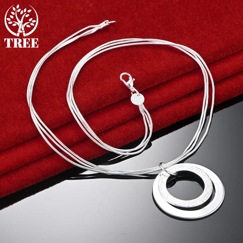 

ALITREE 925 Sterling Silver 45cm Chain Two Circles Pendant Necklace For Woman Party Birthday Gift Wedding Fashion Charm Jewelry