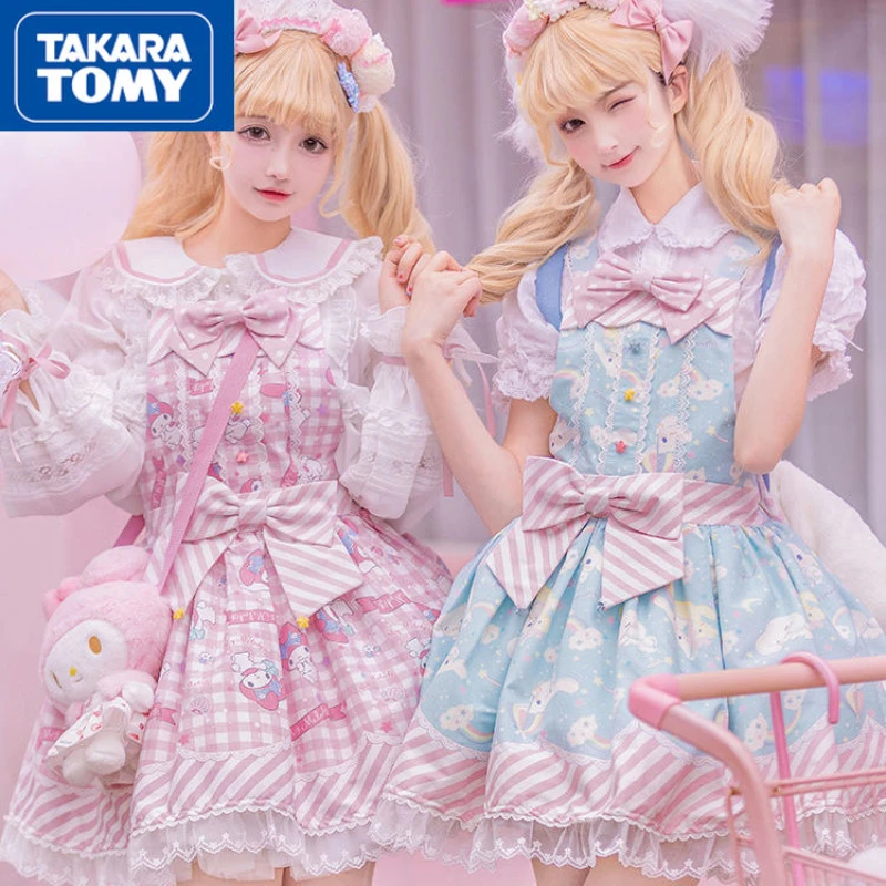 

TAKARA TOMY Girl Spring/Summer New Sweet Cartoon Printing Polyester Lolita Dress Student Bow Cute Strap Sleeveless Tutu Skirt