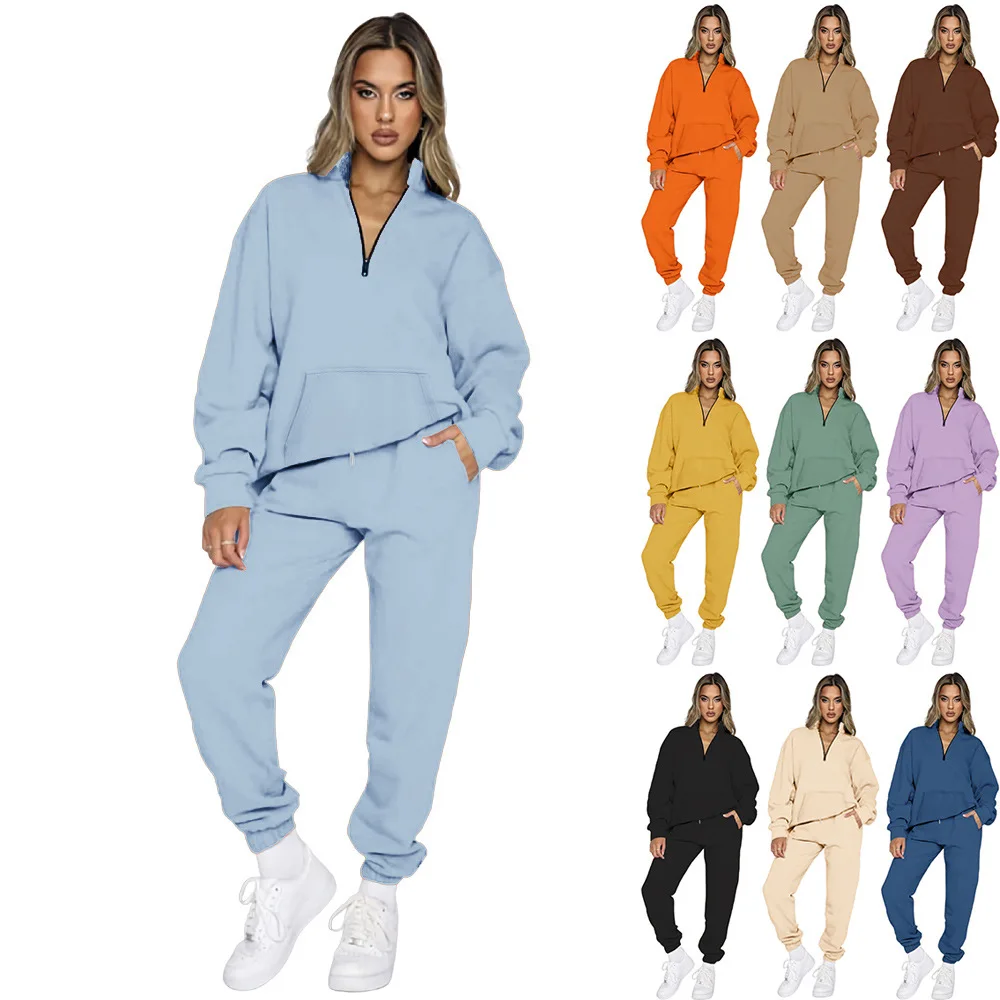 Women's Autumn/Winter Solid Color Zipper Pullover Long Sleeve Pocket Sweater Two Piece Pants Casual Set Outdoor Sports
Women's Autumn/Winter Solid Color Zipper Pullover Long Sleeve Pocket Sweater Two Piece Pants Casual Set Outdoor Sports