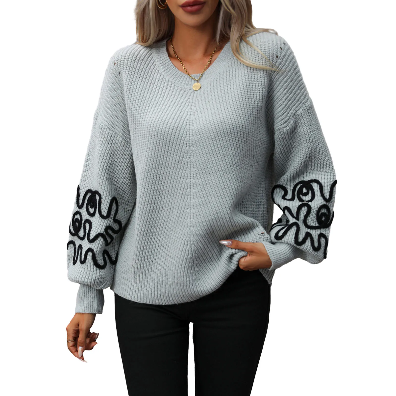 Women Knit Sweater Long Sleeve Crew Neck Abstract Lines Loose Pullover Warm Sweater for Fall Winter
Women Knit Sweater Long Sleeve Crew Neck Abstract Lines Loose Pullover Warm Sweater for Fall Winter