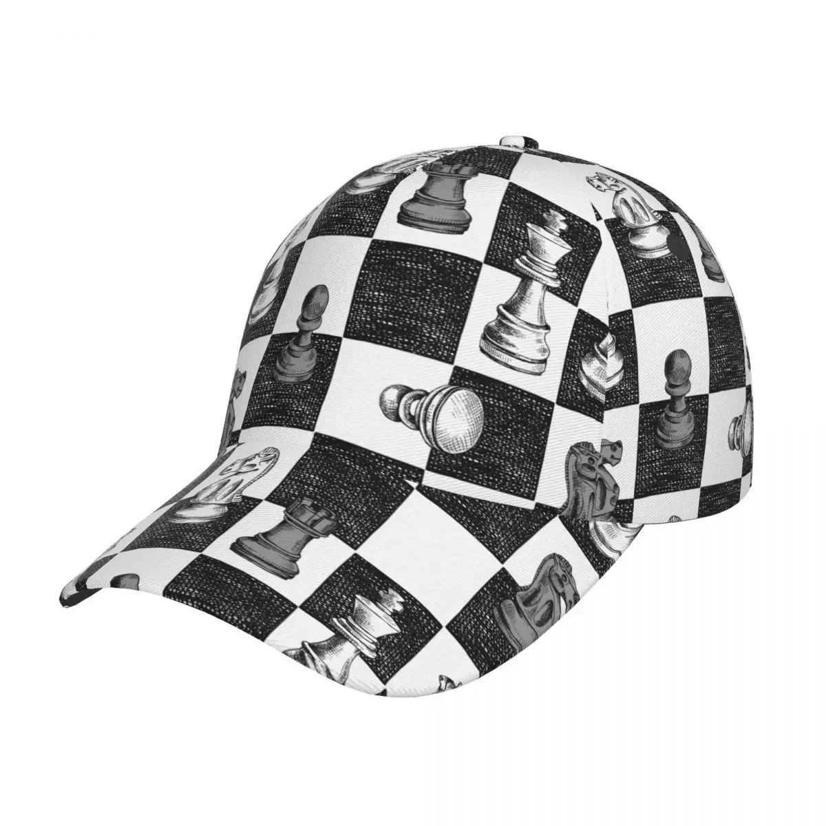 

2023 New Baseball Caps Board Game Chess Figures Checkered Outfits for Men Women Trucker Cap Casual Black and White Headwear