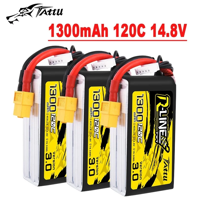 TATTU R-LINE 3.0 120C 14.8V 1300mAh Lipo Battery For RC Helicopter Quadcopter FPV Racing Drone Parts 4S Rechargeable BATTERY
TATTU R-LINE 3.0 120C 14.8V 1300mAh Lipo Battery For RC Helicopter Quadcopter FPV Racing Drone Parts 4S Rechargeable BATTERY