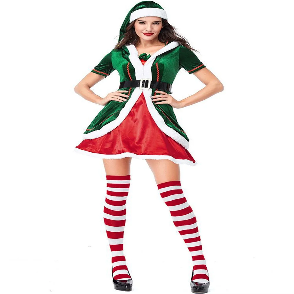 Women's New Style Green Christmas Elf Dress Christmas Carnival Party Cosplay Costumes Stage Outfit Four-piece Velvet Set
Women's New Style Green Christmas Elf Dress Christmas Carnival Party Cosplay Costumes Stage Outfit Four-piece Velvet Set