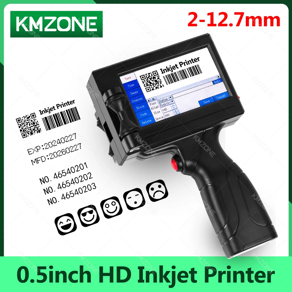 

12.7mm Portable Inkjet Printer Handheld TIJ Maker Machine with ink Cartridge Image Picture QR code Serial Number Edit Print