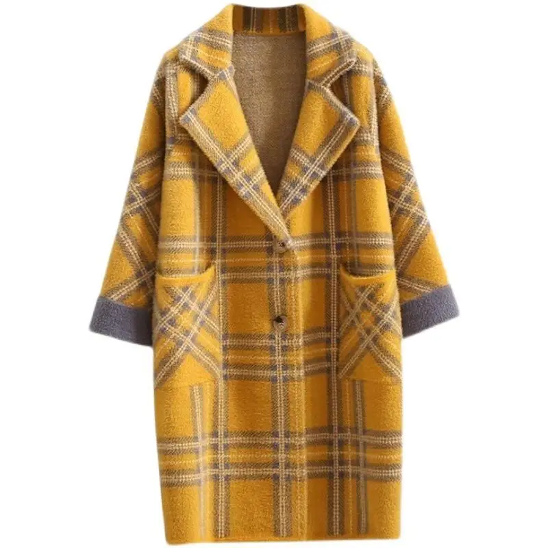 Autumn Winter New Plaid Mink Fleece Jacket Women's Fashion Mid length Warm Wool Coat Female Loose Casual All-match Overcoat
Autumn Winter New Plaid Mink Fleece Jacket Women's Fashion Mid length Warm Wool Coat Female Loose Casual All-match Overcoat
