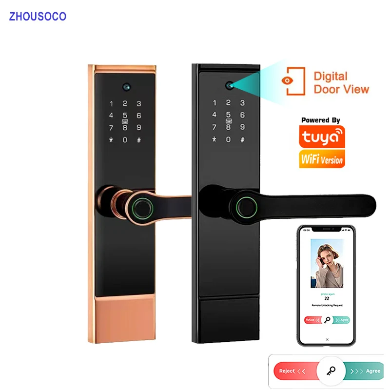 Tuya Wifi Peephole HD Camera Electronic Locks Digital Biometric Fingerprint Smart Door Lock Built-in Gateway APP Remote Unlock 
Tuya Wifi Peephole HD Camera Electronic Locks Digital Biometric Fingerprint Smart Door Lock Built-in Gateway APP Remote Unlock
