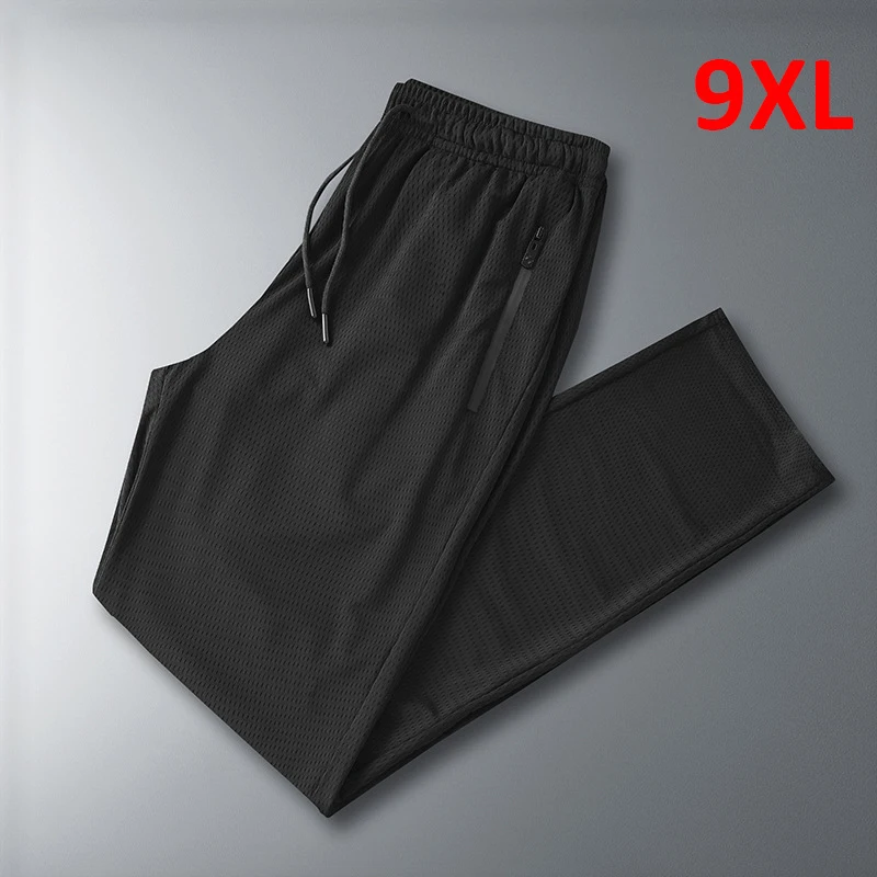 

High Quality Casual Pants Men Summer Cool Sweatpants Male Hollow Trousers Breathable Elastic Gyms Jogger Tracksuit Pant 8XL 9XL