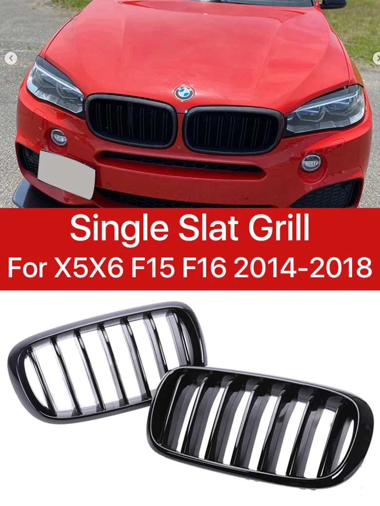 

Lower Front Bumper Kidney Grille Single Slat M Color Inside Chrome Grills With Night Vision For BMW X5 X6 F15 F16 2014-2018 X5M