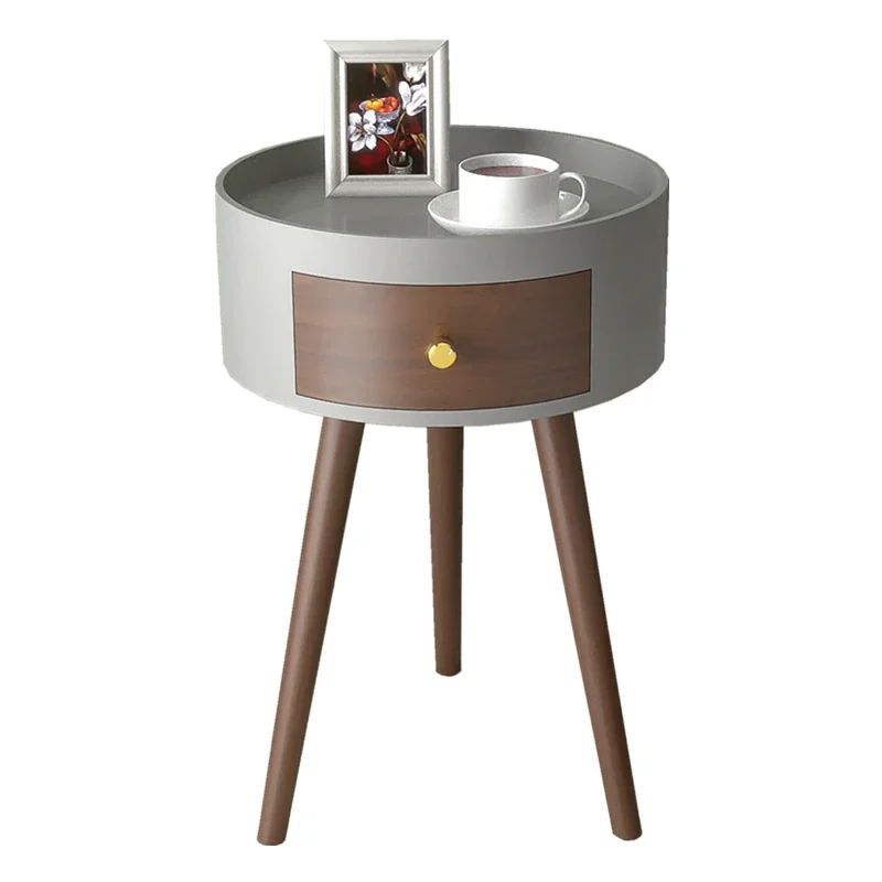 

Minimalist Bedroom Nightstand Circular Italian Bedside Table Light Luxury Night Stand with Drawer Nordic 3 Legs round nightstand