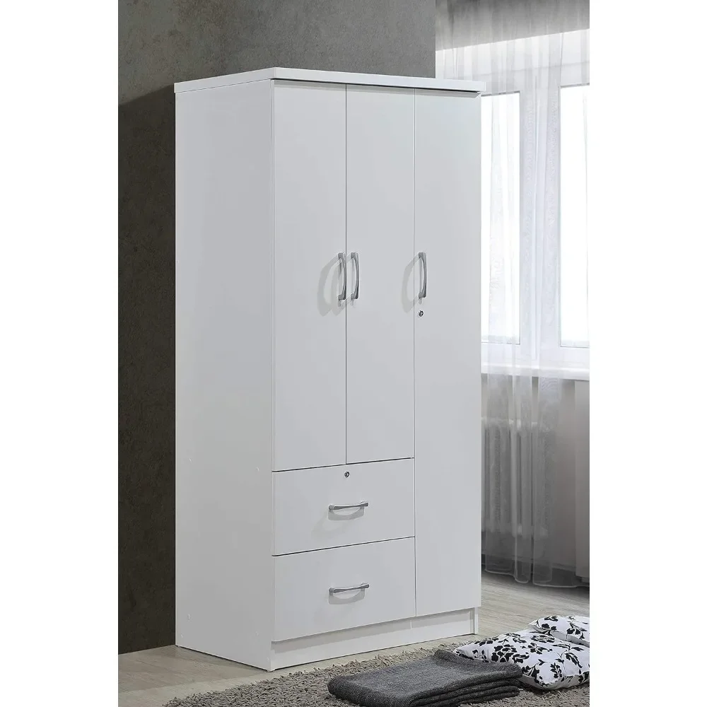 

3-Shelves in White Bedroom Armoires Wardrobe 3-Door 2-Drawers Armoire 21" D X 36" W X 72" Hfreight Free Furniture Home