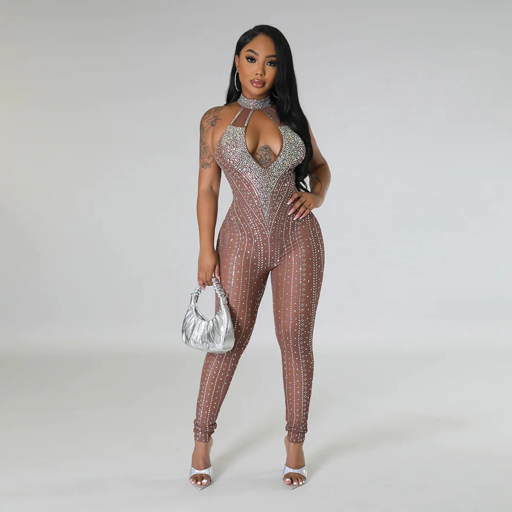 Cutubly Sexy Halter Rhinestone Jumpsuit Fashion Cut Out Slim Fit Sheer Sleeveless Backless Jumpsuit For Women Club Wear Party
Cutubly Sexy Halter Rhinestone Jumpsuit Fashion Cut Out Slim Fit Sheer Sleeveless Backless Jumpsuit For Women Club Wear Party