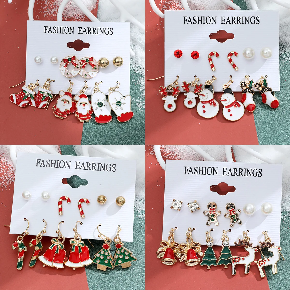 

6 pairs New Design Trendy Xmas Tree Brown Elk Snowman Santa Claus Earrings Hot Christmas Gifts For Women