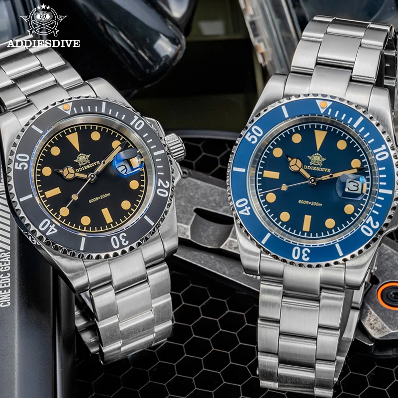 

ADDIESDIVE Men's Watch Luminous AD2054 Date 200M Diving Ceramic Bezel 316L Stainless Steel Quartz Watches Relogios Masculino
