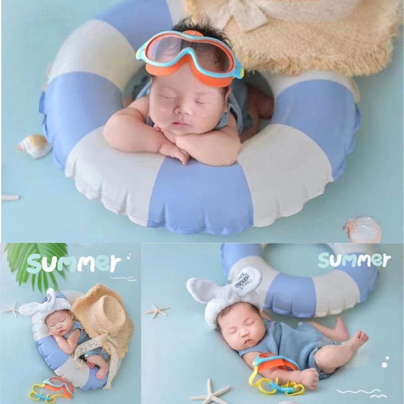 

Newborn Baby Photography Props Summer Swimming Ring Decoration Straw Hat Theme Set Fotografia Photoshoot Studio Shoot Photo Prop