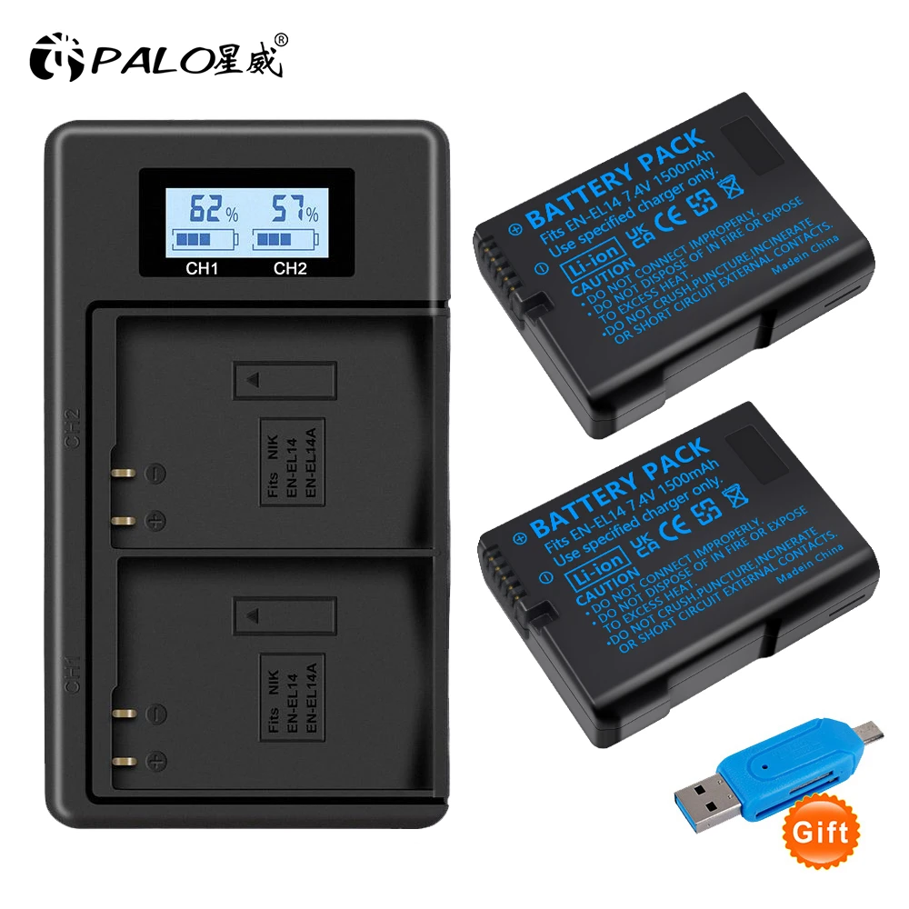 

PALO EN-EL14 EN-EL14A ENEL14 Battery for Nikon D3100 D3200 D3300 D3400 D3500 D5600 D5100 D5200 P7000+LCD Dual EN-EL14 Charger