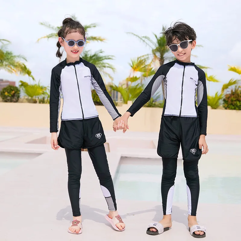 

Boys 3-Piece Rash Guards Athletic Full Body Bathing Suits Kids/Youth Long Sleeve T-Shirt and Leggings for Sports and Training