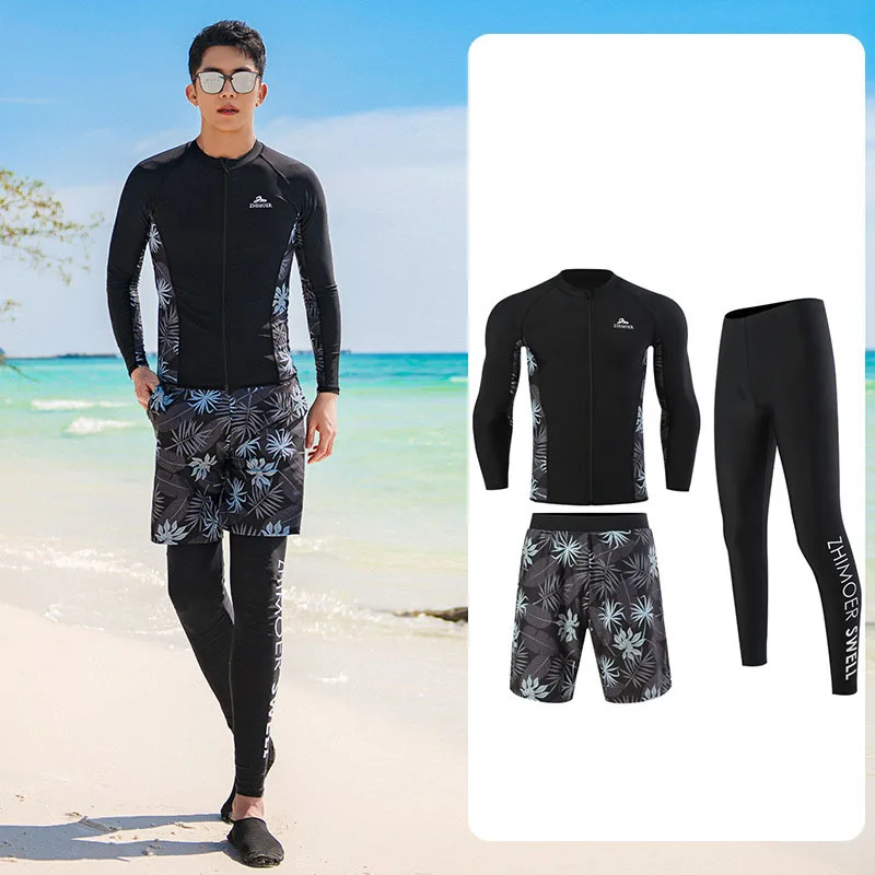 

Men's 3pcs/set Long Sleeve UV Protection Rash Guard Swim Shirt+Trunks+Leggings Quick-Dry Outdoor T-Shirt Sunsuit Beachwear