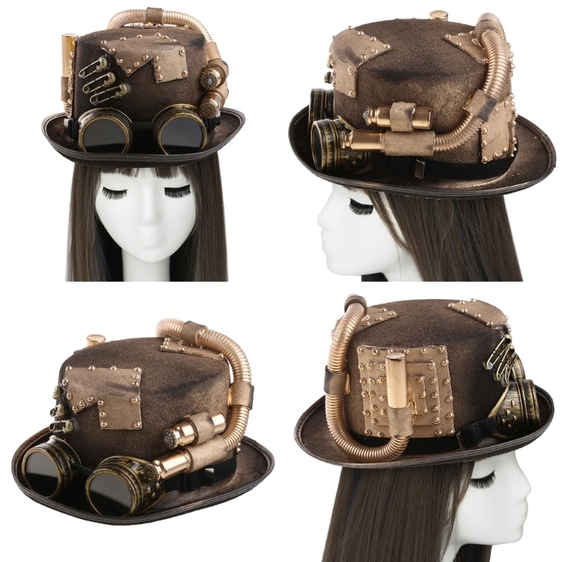 

Gothic Bowler Top Hat Halloween Steampunk Top Hat Men With Goggles Gay Hat Dropship